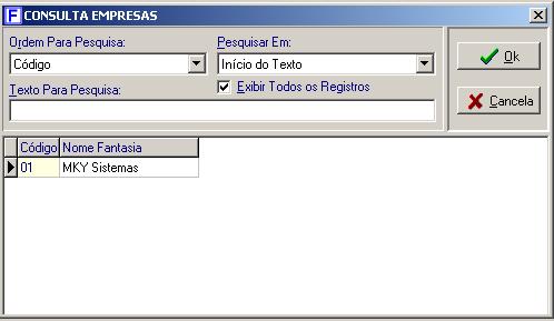 1.3.3. TELA DE CONSULTA BOTÃO Através desta tela de Consulta, disponível em todas as Rotinas do Sistema, o usuário poderá fazer busca a informações de forma rápida e simples utilizando-se dos