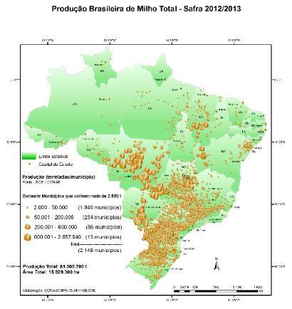 Figura 4. Produção brasileira total de milho, soja e mandioca Safra 2013. Fonte: CONAB (2013) b.