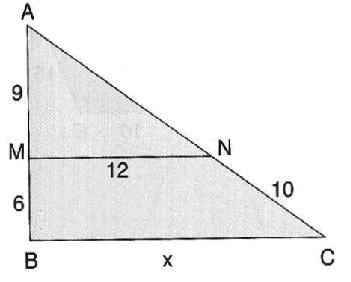 A altura dessa árvore é a) 6,25 m b) 6,50 m c) 6,75 m d) 7,00 m e) 7,25 m GABARITO: C Por semelhança de triângulos, sendo x, x 4,5 = x =