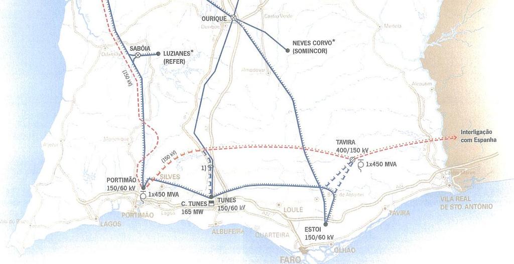 Na Figura 1 apresenta-se o esquema das ligações existentes e previstas na zona sul do país, onde se define esta ligação Portimão Tunes Norte / Portimão Tunes 3, para melhor demonstração da relação
