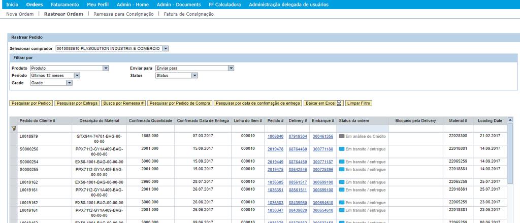 2.3 GERENCIAMENTO DE ORDENS Para monitorar as ordens, selecione Rastrear Ordens no menu Orders Você encontrará uma lista com todas as ordens da