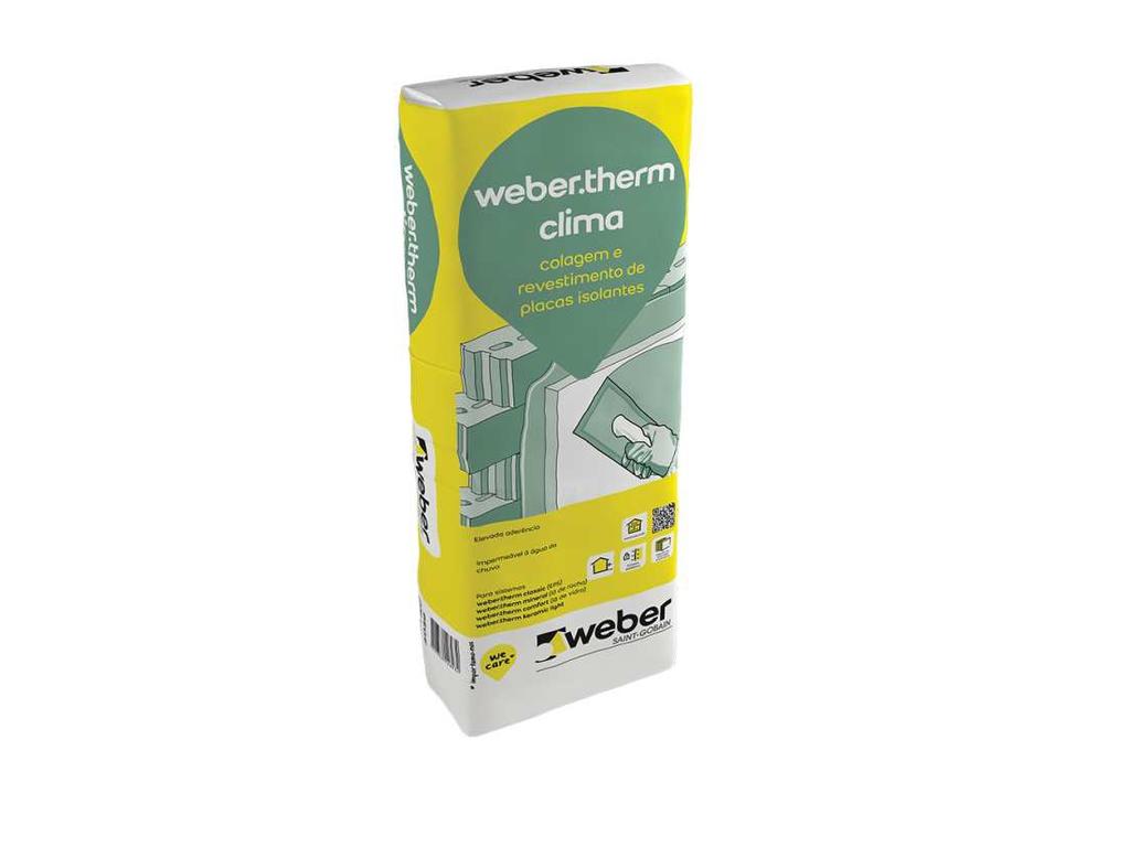 Sistema weber.therm classic Pág 12/19 weber.therm clima UTILIZAÇÕES Colagem e revestimento de placas isolantes em sistemas weber.therm. Permite realizar aplicações em condições climatéricas instáveis, resistindo à água da chuva 6 horas após a aplicação.