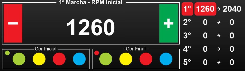 direita, cada um deles com um valor de RPM Inicial e Final configuráveis, para configurar  Para selecionar outros estágios clique sobre o qual deseja configurar. 8.2.