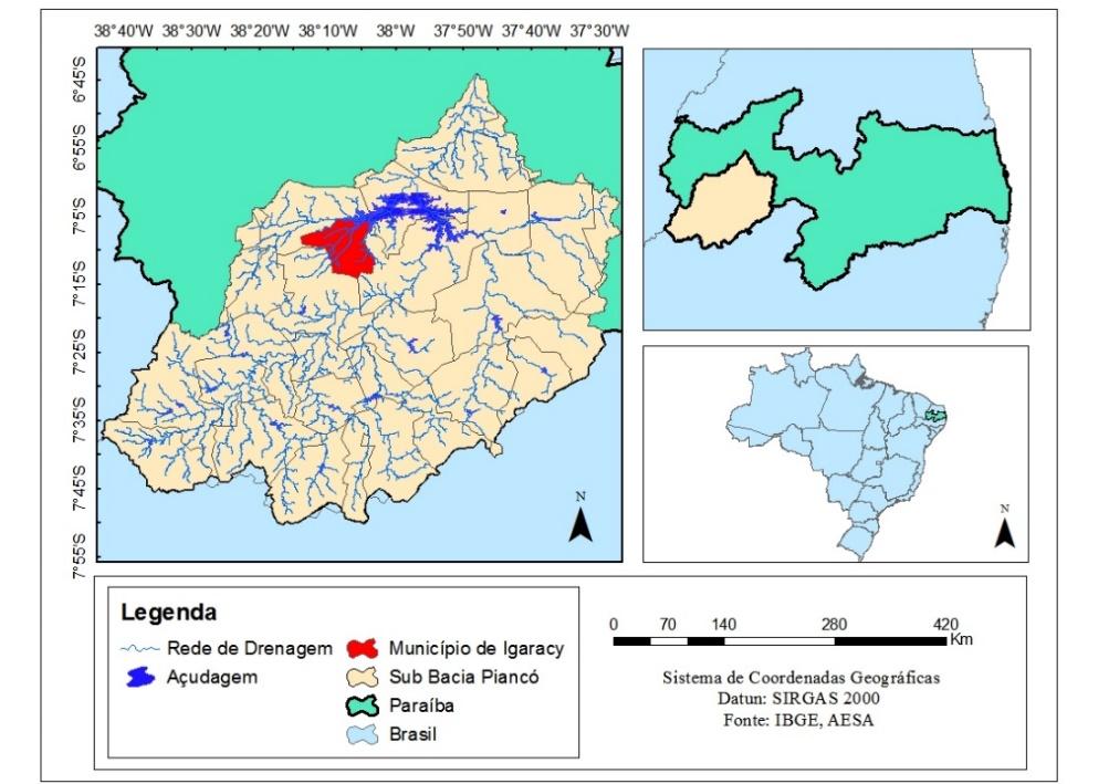 834 METODOLOGIA Localização da área de estudo O Município de Igaracy está localizado na região Oeste do Estado da Paraíba, na microrregião do Piancó (Figura 1), limitando-se a Oeste e a Sul com