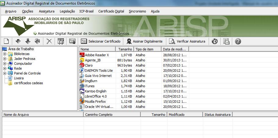 Para assinar ou verificar a integridade da assinatura de um arquivo através do software Assinador Arisp basta seguir os passos abaixo: Assinar um arquivo 4 1 2 3 1.