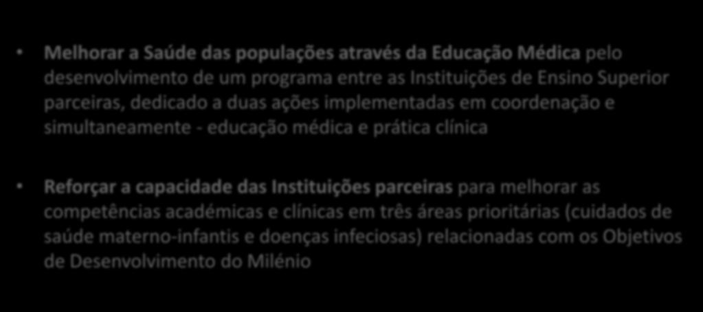 3 A NAME for Health A Network Approach in Medical Education for the Pursuit of Quality of Higher Education Institutions and Health Systems Melhorar a Saúde das populações através da Educação Médica