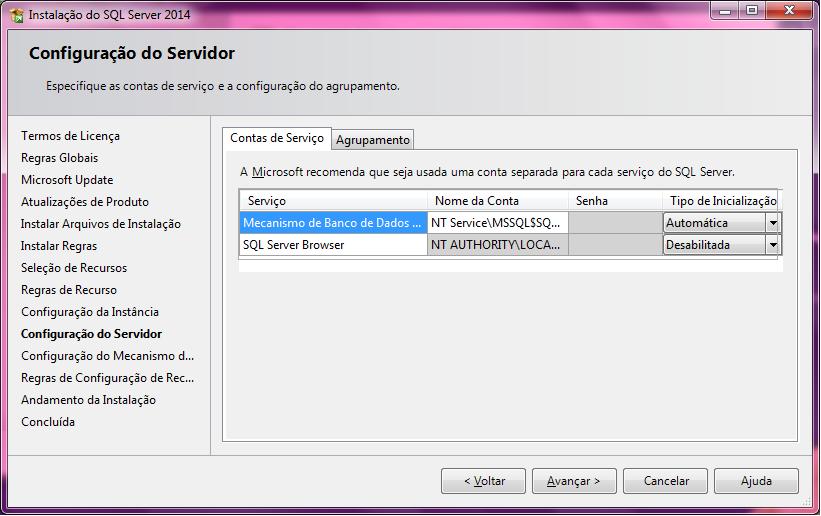 Instalação do MS SQL Server Express 2014 Realizada a