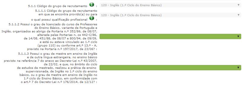 Imagem 20 GR 120 I Caso seja titular de qualificação profissional para a docência do grupo de recrutamento 120 com formação certificada no domínio do ensino de Inglês no 1.