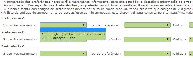 Imagem 29 Manifestação de Preferências por graduação Externo Extraordinário O candidato deverá estabelecer associações entre os grupos de recrutamento por ele indicados e as preferências pretendidas.