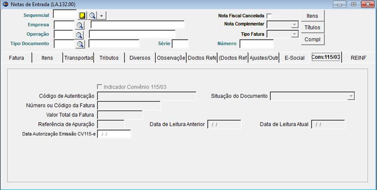 NOTAS DE ENTRADA Tela: \menu Manutenção \