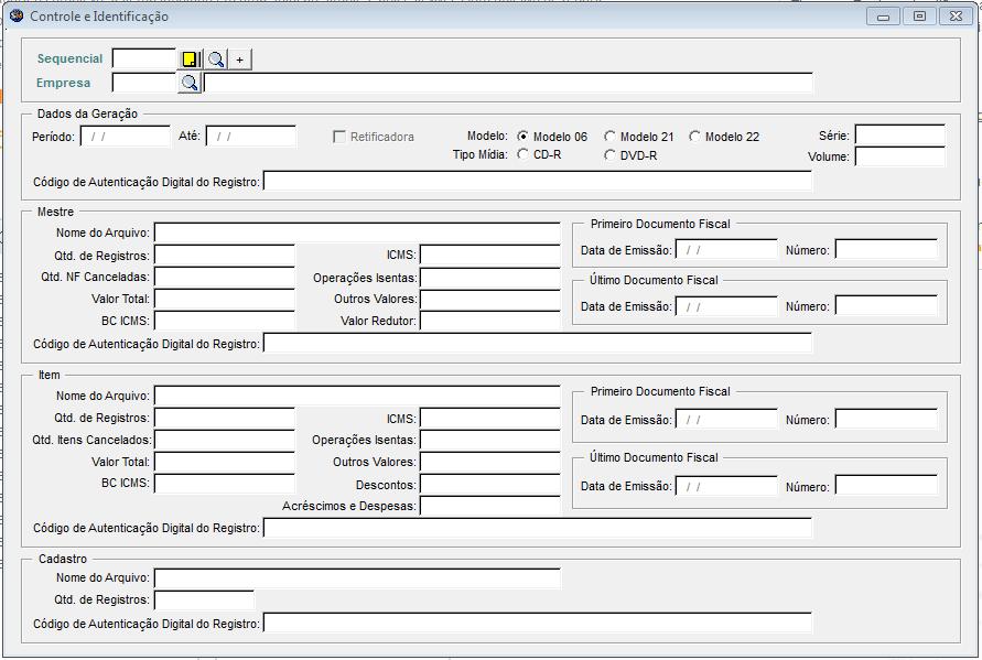 CONTROLE E INDENTIFICAÇÃO Após a geração do Convênio ICMS nº115/03 é criado automaticamente um ou mais registros na Tela Controle e Identificação, sendo um registro por volume gerado.