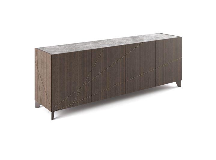 AG104 AXIS Sideboard Sideboard with MDF structure covered in smoked eucalypt leaf, with 4 doors, 1 drawer and 3 interior