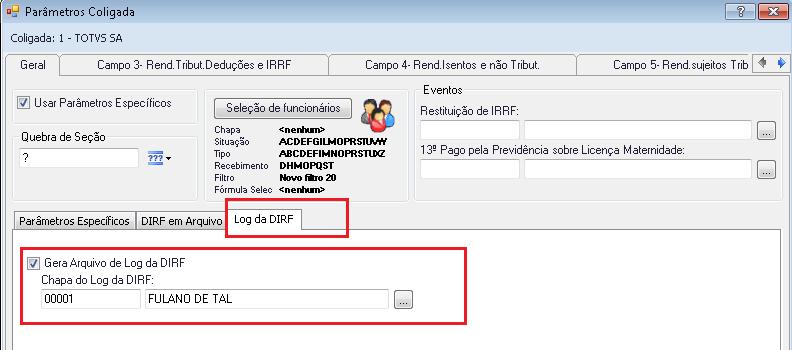 Esta opção é apresentada quando na tela de seleção de arquivo a ser gerado é selecionado a opção "DIRF em Arquivo" ou "DIRF Para Conferência".