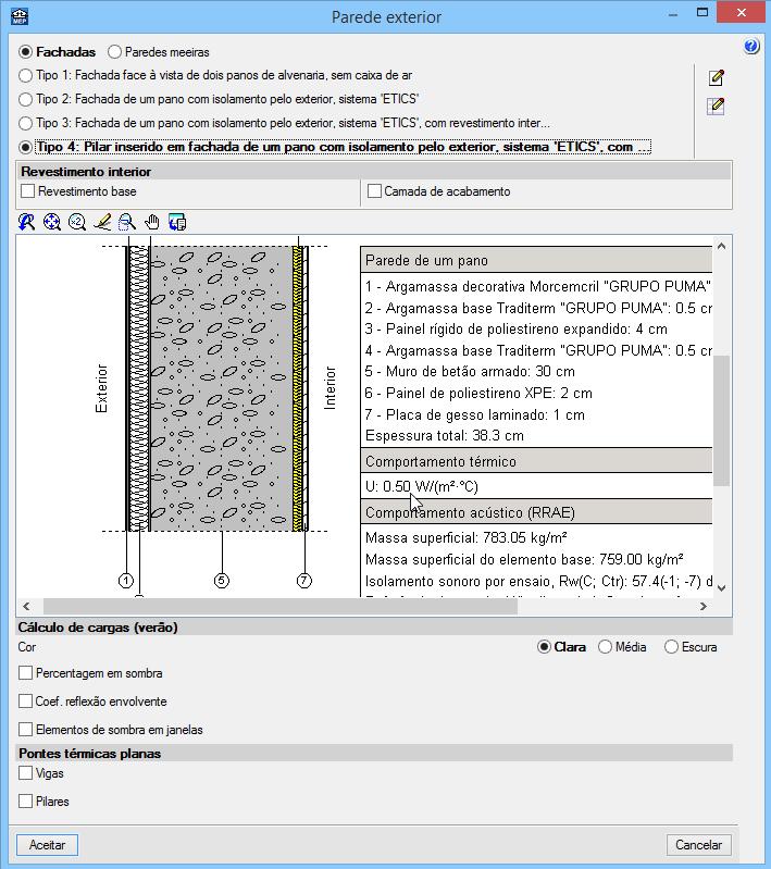 CAD MEP (Climatização) 143 valor do coeficiente de transmissão térmica dessa parede, para posteriormente introduzi-lo no comando Cálculo de coeficientes de transmissão térmica de pontes térmicas