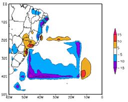 Precipitação (mm/dia); (c) Vento em 1000 hpa (mm/dia); (b) Linha de corrente e magnitude do