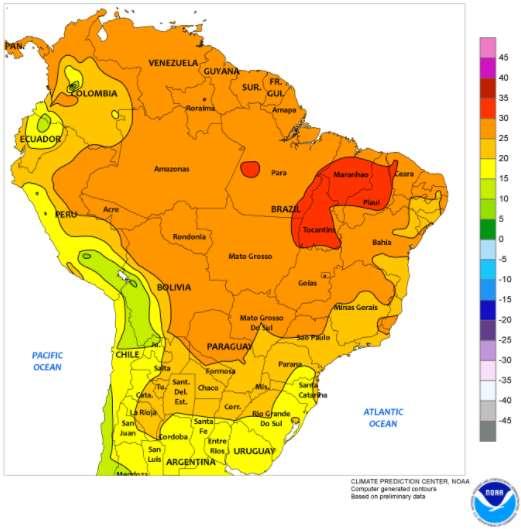 América do Sul temperatura média e