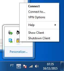 4.3 - Conectando na VPN Navegue até o canto inferior direito de seu Desktop e clique com o