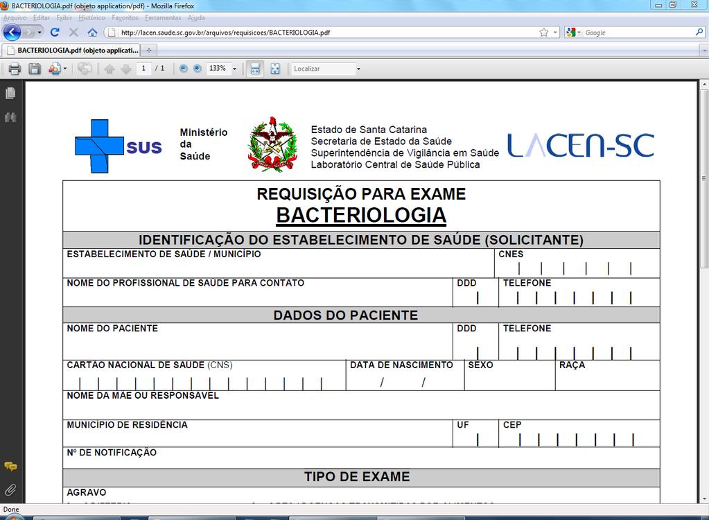 Envio e transporte de amostras Encaminhar juntamente com a cepa bacteriana a