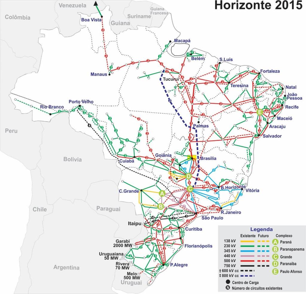 Já a fig. 1.26 mostra o mapa do Sistema Interligado Nacional referente ao horizonte 2015 (simplificado).