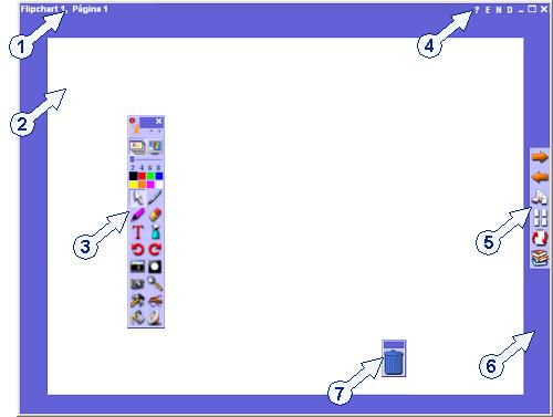 Explorar a interface do ACTIVstudio Clique nas ligações abaixo para obter mais informações sobre o item: Barra de título do flipchart Flipchart Mostra o título do flipchart e número de página.