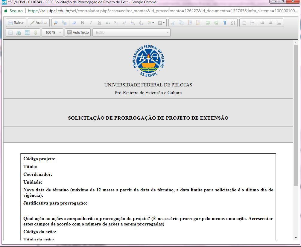 2.1. Abrirá o documento em uma tela separada, que deve ser preenchido de acordo