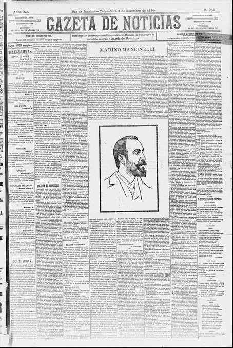 62 [Figura 9: primeira página da Gazeta de notícias em 4 de setembro de 1894] A respeito do caso de Mancinelli, sobre quem afirma não ter conhecido nem de longe, nem de perto, Machado conclui com