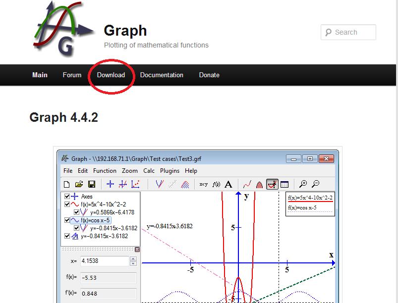 Figura 1: software Graph 4.4.2. Fonte: Tela do site http://www.padowan.dk/graph. (acesso em 16.01.13).