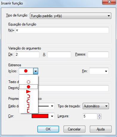 Figura 10: inserir função com ajustes na variação do argumento; extremos e propriedades.