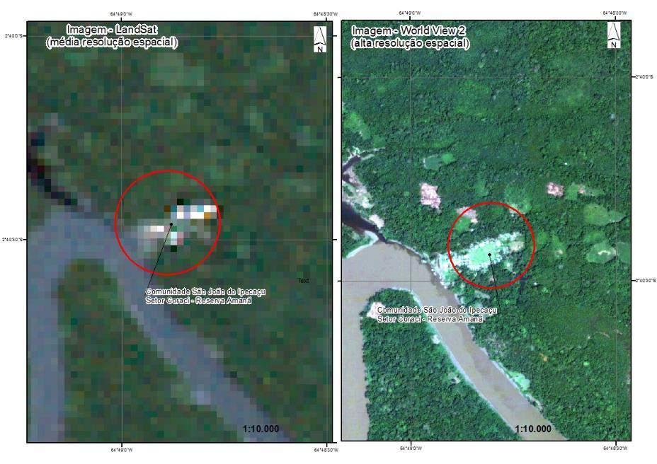 Figura 1- Diferença da resolução espacial entre uma imagem Landsat de