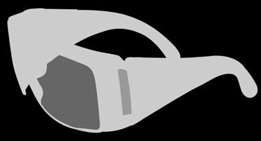 As hastes, do tipo espátula, confeccionadas do mesmo material do visor, possuem cinco fendas e borracha preta maleável na parte central da ponta das hastes.