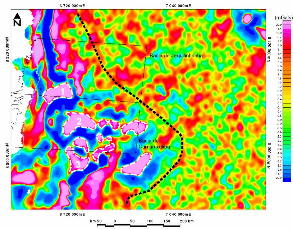 Figura 33 Mapa de Anomalia Bouguer filtrado Passa Banda 20 150 km (Policônica Sad 69).