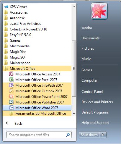 Iniciar o Word 1. Clicar sobre o botão (Botão Iniciar). 2. Selecionar a opção Todos os Programas. 3. Selecionar Microsoft Office seguido de Microsoft Office Word 2007.