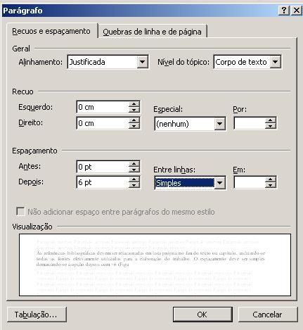 Figura 2 Formatação do parágrafo para o item REFERÊNCIAS da dissertação de mestrado em Ciências Ambientais da UNEMAT.