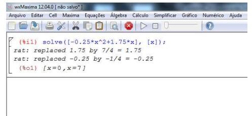 Figura 6 Raízes da equação Figura 7 Menu Simplificar Substituir Logo, há uma raiz em x = 0 e outra em x = 7.