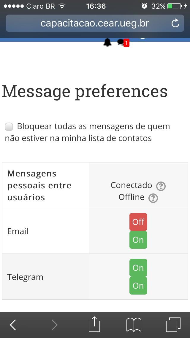 10 Posicione o mouse no link com seu nome localizado no canto superior direito. 11 - Clique na opção de menu Preferências. 12 - Clique na opção de menu Message preferences.