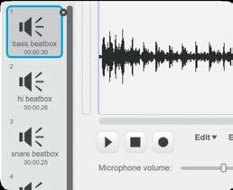 Sons de beatbox scratch.mit.edu/music PREPARE-SE Escolha o microfone. Clique na guia Sons para ver todos os sons de beatbox.