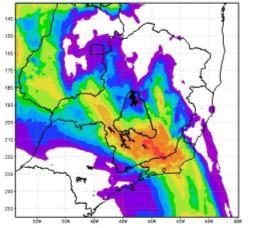 Simulações de chuva com 72 horas de antecedência para os dias (a) 09/12/2012; (b) 13/12/2012; (c)