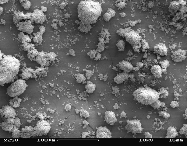 5 100 Massa passannte (%) 80 60 40 20 0 1 10 100 1000 Diâmetro das partículas (µm) Figura 2. Curva de distribuição de tamanho de partícula da lama fina de aciaria.
