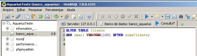 Alterando Tabelas add O comando add permite adicionar campos a uma tabela criada