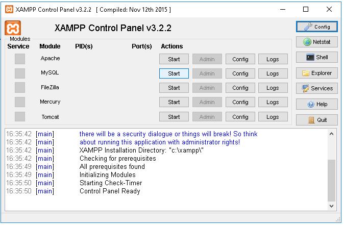 Iniciando o xampp e SGBD mysql Xampp é um pacote de programas que