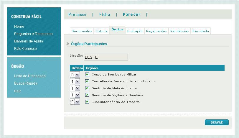 13 Na aba Órgão, você informa quem participará do processo de aprovação e a ordem, após informar clique em Gravar. 14 Na aba Pagamento, você pode emitir uma guia para ser paga. Clique em Nova Guia.