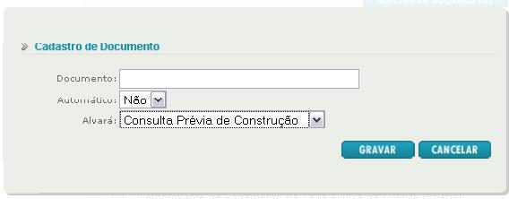 Você também pode cadastrar um documento novo, clique em Cadastrar