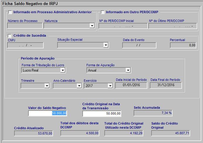 crédito e débitos compensados, a ficha Saldo