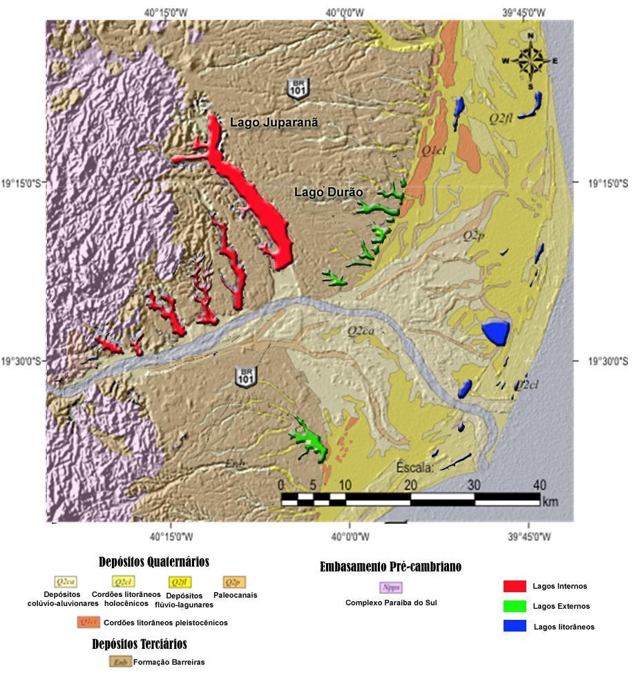 Figura 1- Conjuntos de lagos do sistema lacustre do baixo curso do rio Doce (modificado de Hatushika, 2005).