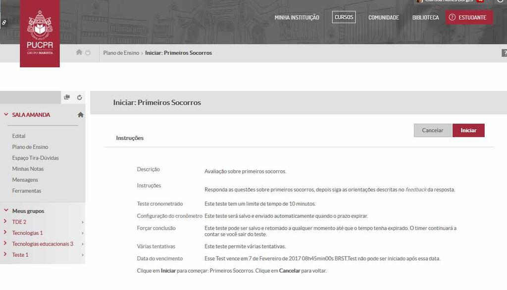 9 Teste cronometrado Se o teste for cronometrado, nas instruções, você será informado