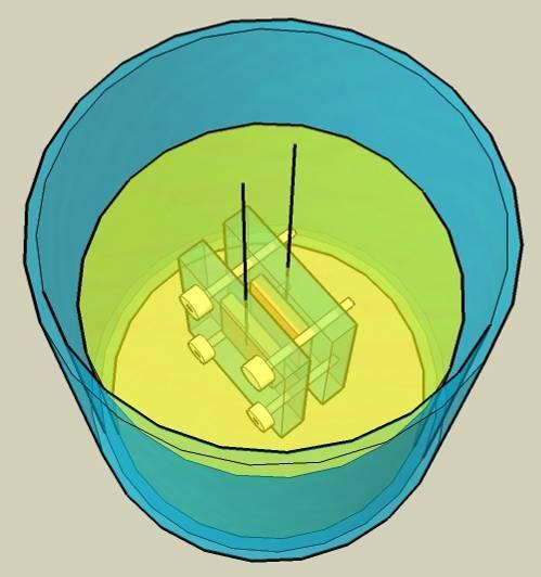 13 Desenho da célula de dois eletrodos de grande área para estudo da resistência à corrosão dos diferentes metais.