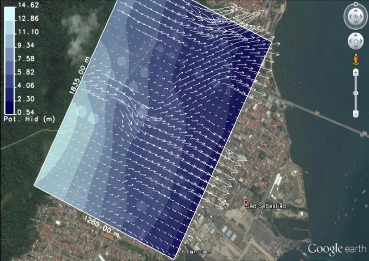 Em um tempo igual a 10 e 15 anos, a pluma continua migrando em direção as residências com comprimento de aproximadamente 346 e 430 m, respectivamente.