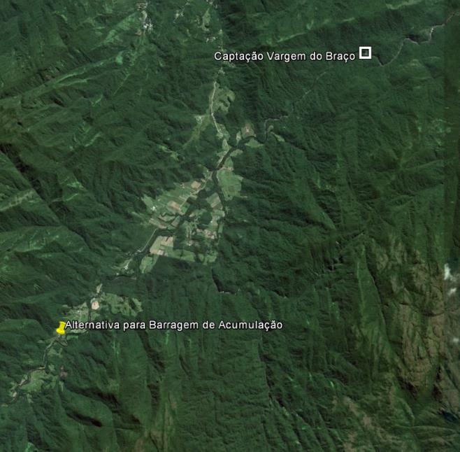 Mananciais mapeados - Rio Vargem do Braço Construção de uma barragem de acumulação Objetivo: Regularizar vazão de captação Estudos