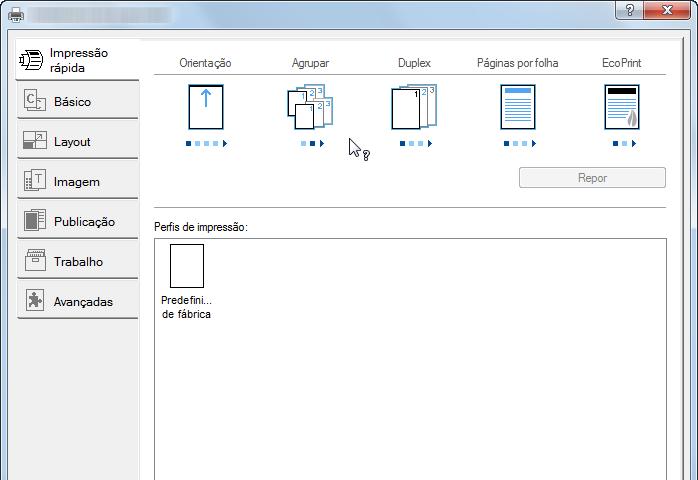 Imprimir a partir do PC > Ecrã de Propriedades do Controlador da Impressora N.º Descrição 2 [Perfis] As definições do controlador da impressora podem ser guardadas como um perfil.
