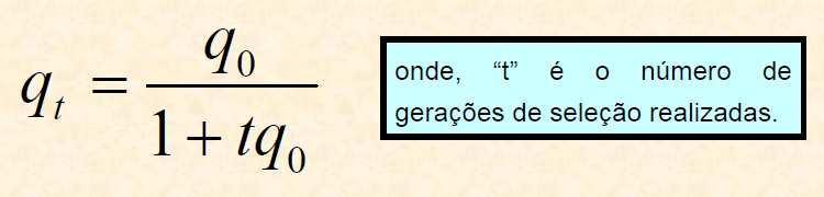 3/0/0 Considerando uma dominância completa e o coeficiente de seleção (eliminar o alelo recessivo br), a nova freqüência de br após t gerações, é obtida por: Na pelagem